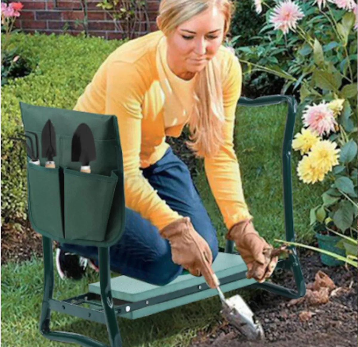 Helene Mayer - Die Garten-Kniebank ist praktisch und nützlich, sie hat außerdem Taschen zur Aufbewahrung der mitgelieferten Werkzeuge. Ausgezeichnet!