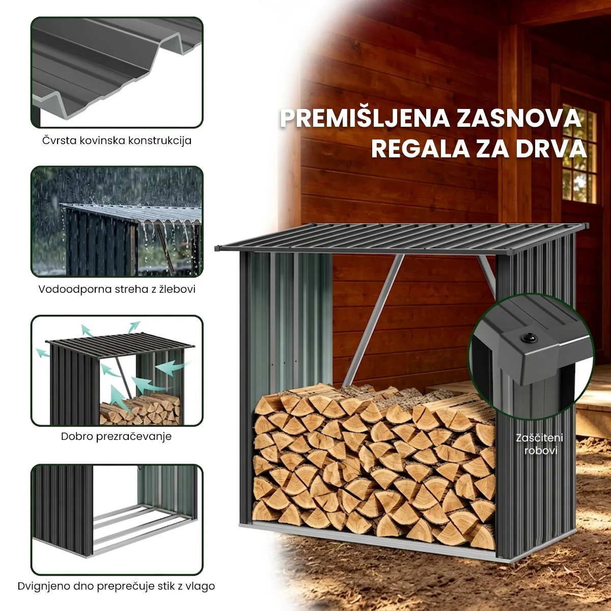 Metall-Brennholzunterstand Premium 89 × 163 × 154 cm (1,5 m²)
