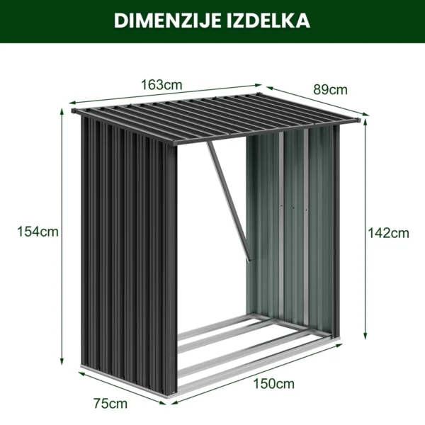 Metall-Brennholzunterstand Premium 89 × 163 × 154 cm (1,5 m²)