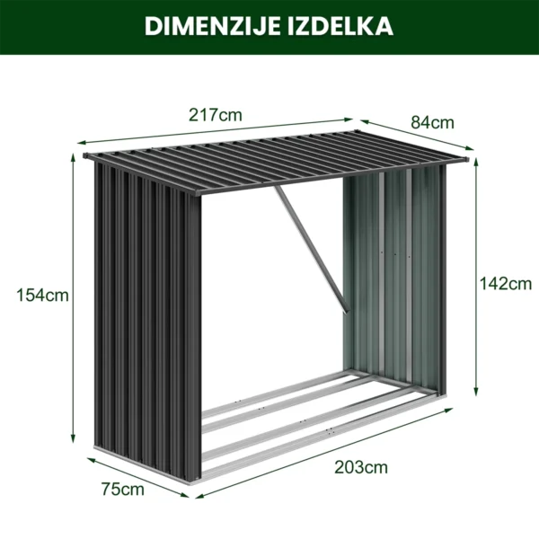 Metall-Brennholzunterstand Premium 84 × 217 × 154 cm (1,9 m²)
